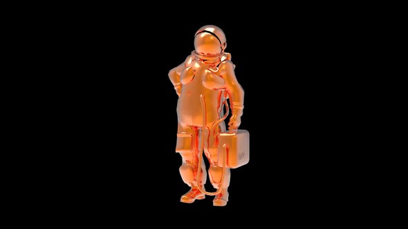 The astronaut is hovering in a relaxed pose