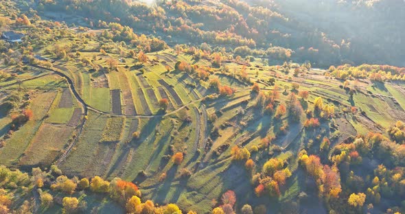 Aerial Top View Amazing Countryside Mountain Scenery Forest Autumn Landscape the Valley