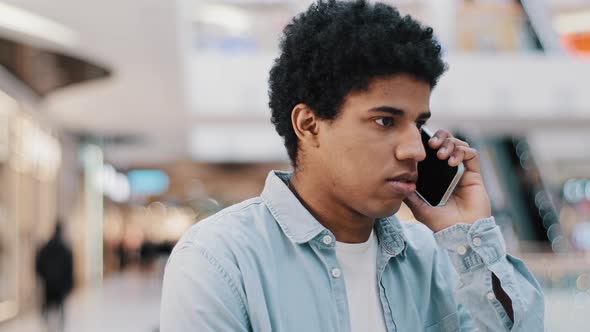 Portrait Stressed African Man Hearing Awful News at Mobile Phone Call Conflict Stress Quarrel with