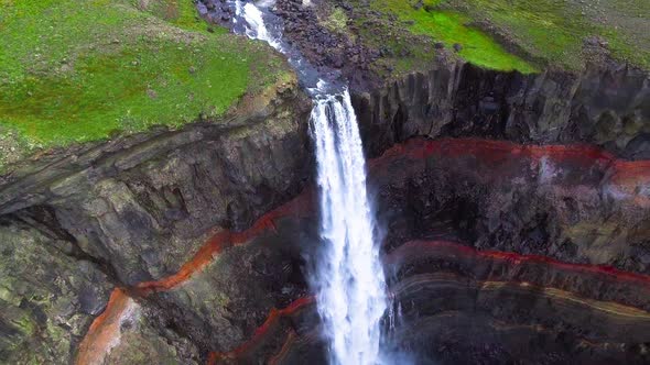 Drone Aerial Footage of The Aldeyjarfoss Waterfall in North Iceland