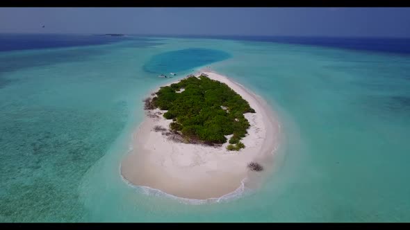 Aerial texture of beautiful tourist beach wildlife by turquoise lagoon with white sand background of