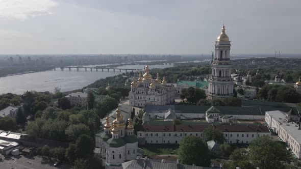 Kyiv. Ukraine: Aerial View of Kyiv Pechersk Lavra. Gray, Flat