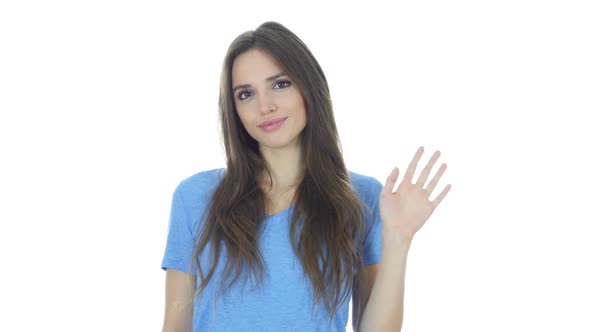 Hi, Hello, Woman Waving Hand, Welcome, White Background