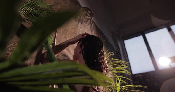 Sexy Woman in Tropical Shower Slow Motion