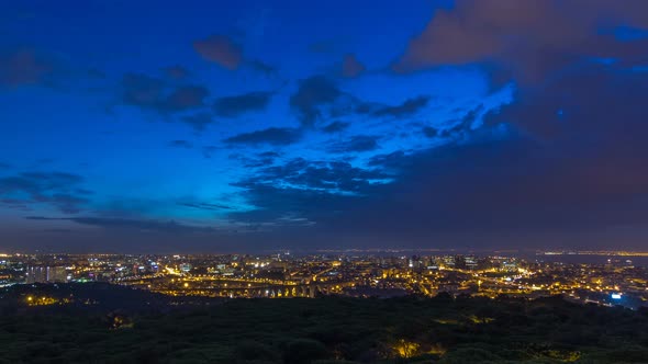 Panoramic View Over Lisbon and Almada From a Viewpoint in Monsanto Night to Day Timelapse