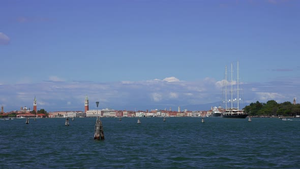 Huge Yacht Sailing Near Venice and Approaching St