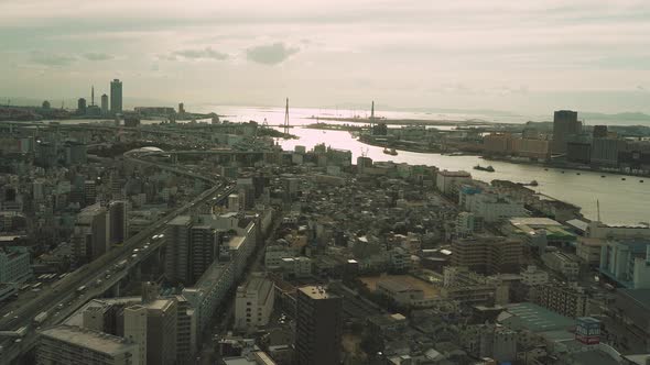 Osaka, Japan. Aerial Shot Of Central Buildings District