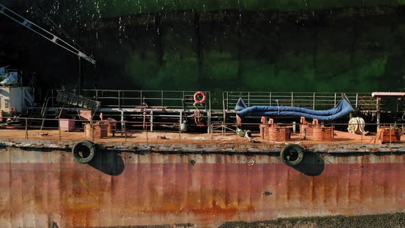 Aerial Drone Flight Over Crushed Tanker Ship Delfi Near Odessa Ukraine