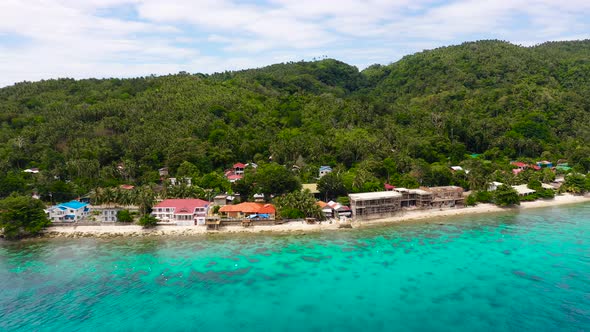 Coastline with Hotels and Lagoon with a Coral Reef, Aerial View.