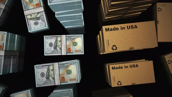 Made in USA box and US Dollar money pack loop 3d