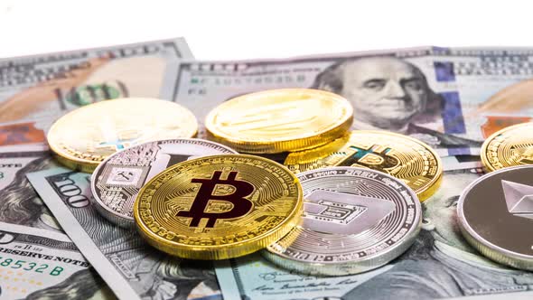 Bitcoin and Cryptocurrency on Banknotes of One Hundred Dollars