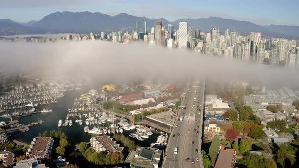 Stunning aerial view over the Granville Street Bridge and False Creek, Vancouver, Canada