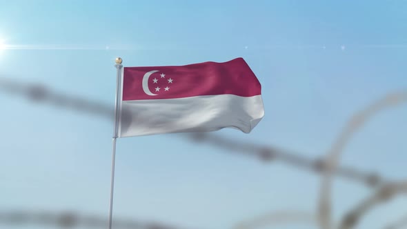 Singapore Flag Behind Border