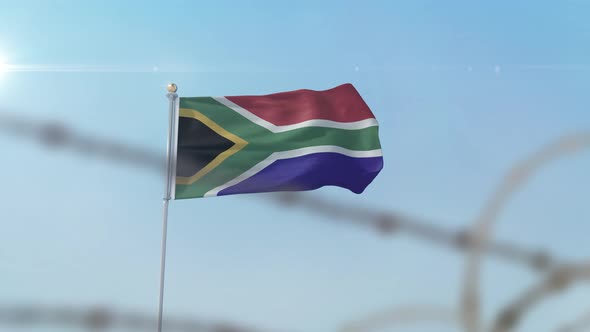 South Africa Flag Behind Border