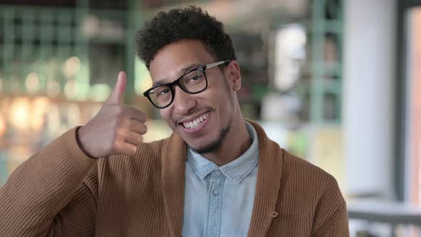 Portrait Young African Man Showing Thumbs Up Sign