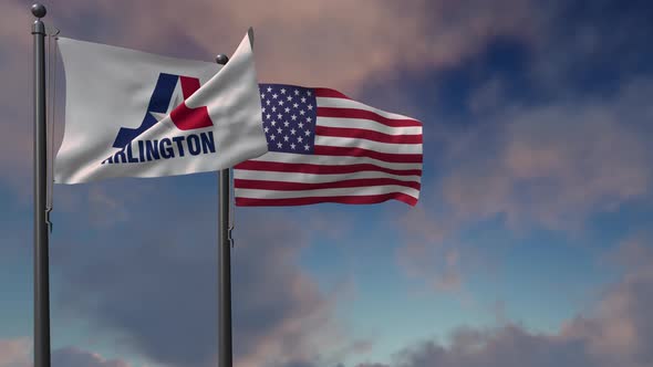 Arlington City Flag Waving Along With The National Flag Of The USA - 4K