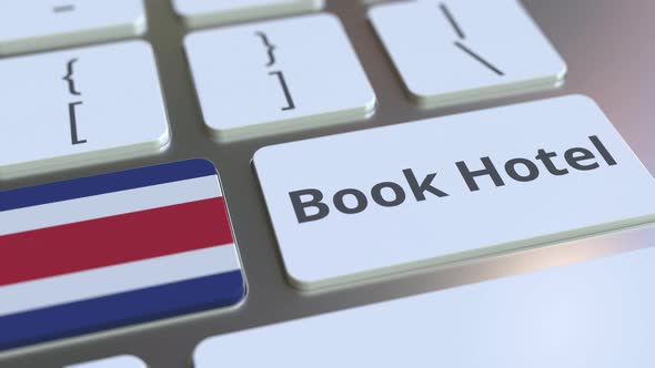 BOOK HOTEL Text and Flag of Costa Rica on Computer Keyboard alt