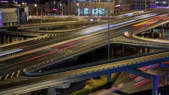 Chinese Overpass Roads Junction in Beijing Timelapse