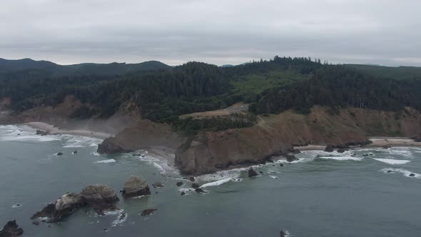 Cannon Beach, Oregon, United States. Beautiful Aerial View of the Rocky Pacific Ocean Coast during a