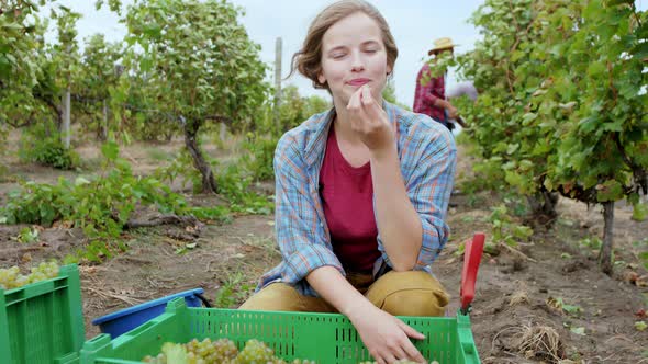 Beautiful Rural Lady in the Middle of Vineyard