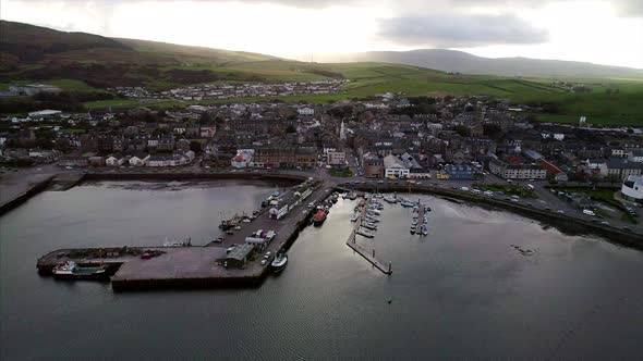 Receding shot from Campbeltown harbour over the loch