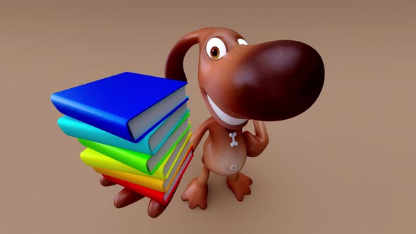 4K Fun 3D cartoon animation of a dog with books alt