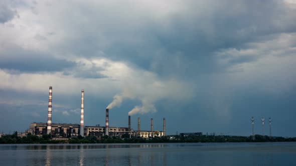 Smoke From The Pipes Of Power Plant Station 