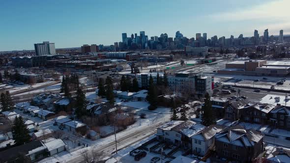 City skyline and highway Calgary busy descending