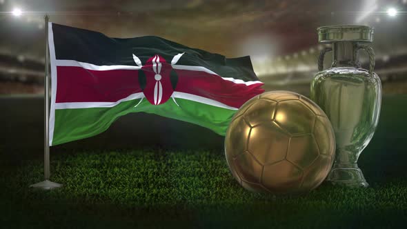 Kenya Flag With Football And Cup Background Loop 4K
