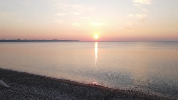 Aerial View Dawn Over Sea