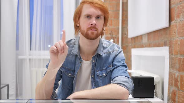 Redhead Beard Man Waving Finger to Refuse