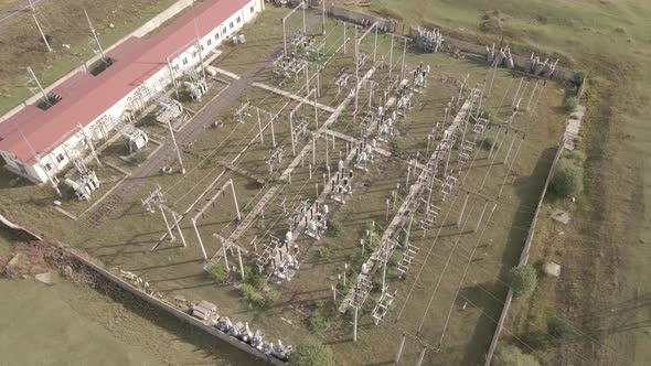 Aerial view of Traction substation of Pokani railway station, Georgia