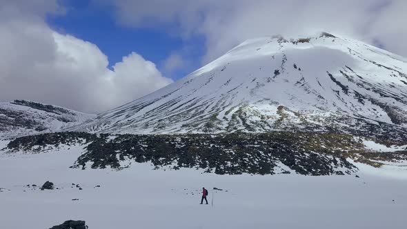 Hiker walking in Tongariro National Park