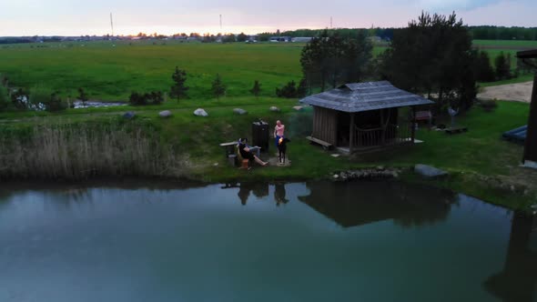 Aerial View Bbq By lake In Lithuania