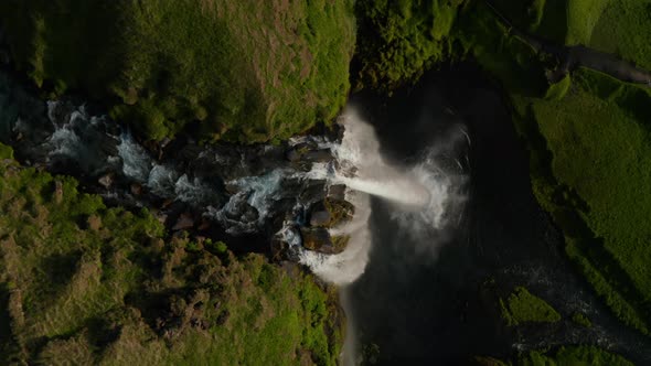 Overhead Aerial View of Seljalandsfoss Waterfall in Iceland