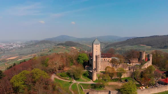 Beautiful top view of the Starkenburg castle in the German city of Heppenheim.