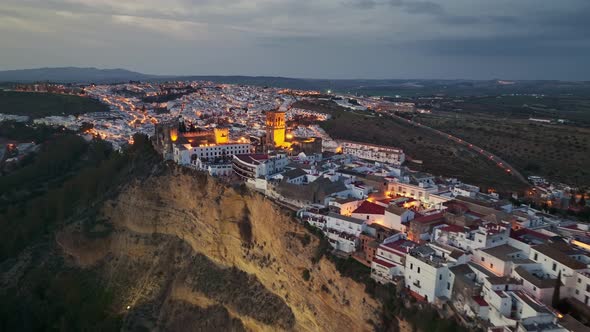 Gorgeous White Town on the Mountain  Arcos De La Frontera  After Sunset with City Lights