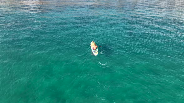 Sup surfing aerial view 4 K Turkey Alanya