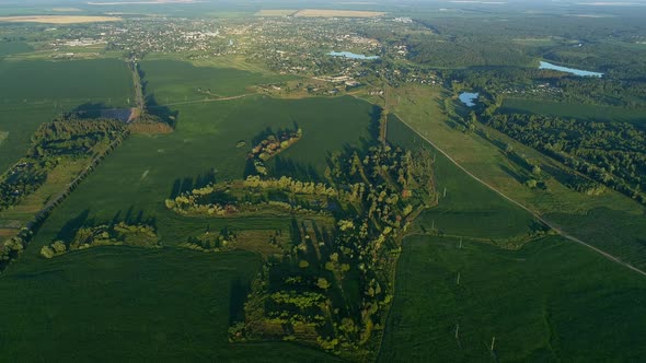 Aerial View Beautiful Landscape in Summer Drone Flying Corn Field in Sunny Day