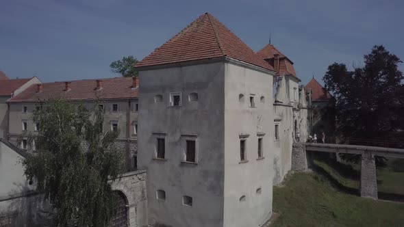 Aerial Famous Ukranian Ruined Svirzh Castle