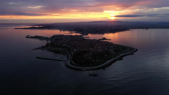 Sunset Over the Sea Town