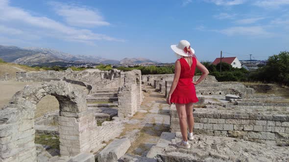 Tourist Woman in Salona Roman Amphitheatre
