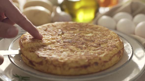 Spanish omelette, tortilla española. Close up