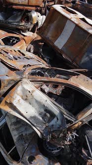 Vertical Video of Destroyed Cars in the City of Irpin Ukraine