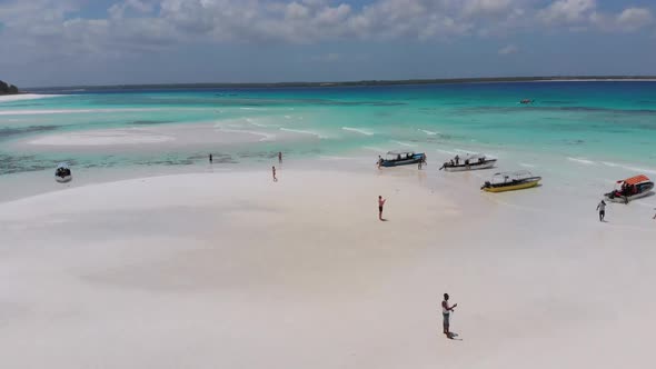 Sandbanks in the Middle of Ocean By Tropical Island Mnemba Zanzibar Aerial View