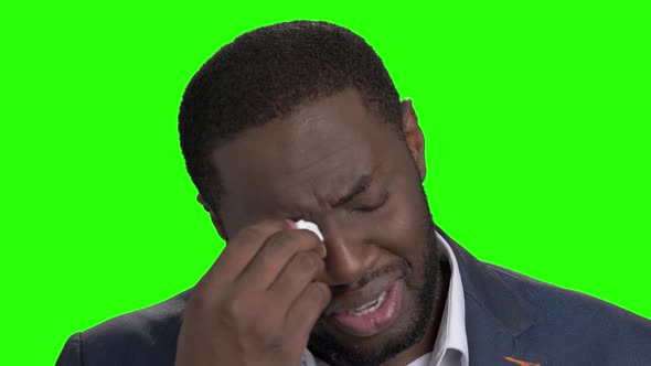 Close Up Afro-american Businessman Is Crying.