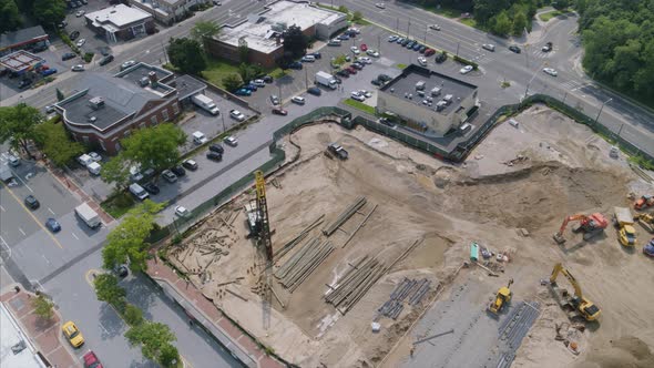 Aerial View of Construction Site in a Small Town