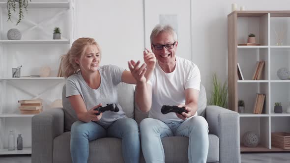 Fun Video Game Daughter Playing Bothering Father
