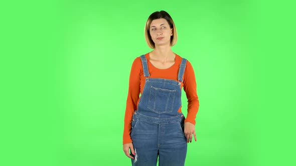 Woman Is Upset and Tired, Sighs. Green Screen