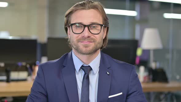 Portrait of Cheerful Businessman Smiling at Camera